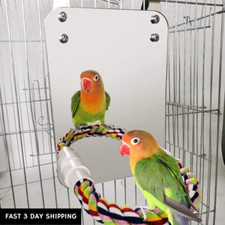 Parakeet Hanging With Rope Perch Parrot Toy Bird Mirror For Cage Swing Cockatoo