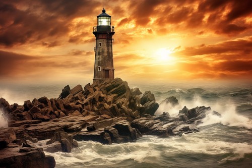 Sunset lighthouse beach - sunset,