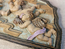 Vintage Trio Of Cherubs Resin Relief Small Wall Plaque
