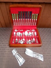 CUTLERY CANTEEN: SHEFFIELD STAINLESS STEEL 6 COVER 56 PIECE KINGS PATTERN IN BOX