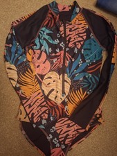 Girls Next Black Patterned Long Sleeve UV Swimsuit Age 12 Years VGC