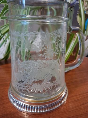 Vintage glass etched wild - , boar