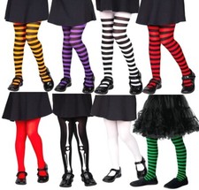 Kids TIGHTS Striped Bones Childrens Girls Halloween Book Day Fancy Dress Tights