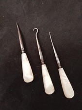 3 Antique Button/Sewing Hooks
