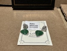 Vintage GIANI Jewellery Ladies Silver Plated Heart Green Jade earrings Boxed