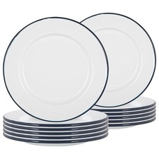 12x White Enamel Dinner Plates