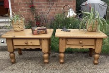 Pair Rustic Farmhouse Pine Bedside Cabinets with Drawer Lamp Side Tables