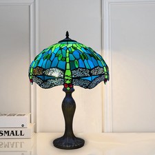 TIFFANY TABLE LAMP 16 INCH GREEN DRAGONFLY STYLE STAINED GLASS SHADE HOME DECOR