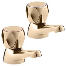 Deva Profile Basin Sink Taps Pair Gold Brass DCM101/501 Modern Round Shiny 