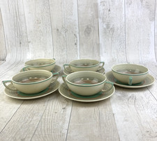 Vintage Susie Cooper Wedding Ring Tan & Green Soup Bowl & Saucer Set
