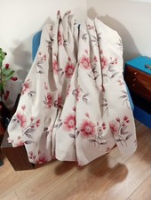 Montgomery Jacquard Red & Beige Floral Curtains Pencil Pleat 44 x 54"Drop Lined