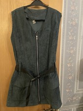 Dark Green Long Faux Suede Waistcoat Gilet Black Belt 2 Pockets Long Zip Med M