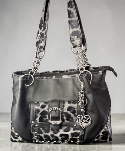 Studded leopard print handbag - print,