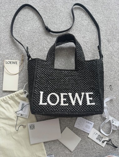 Loewe black woven straw tote - loewe,