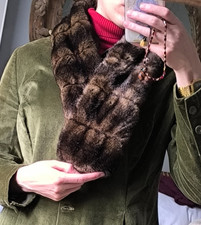 Vintage Premium Vegan Faux Fur Mink Scarf Shrug Stole Brown