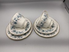 2 x Colclough Braganza Bone China Trios Cup Saucer Plate Blue/White Spares A