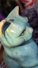 Pottery Drip Glaze Ugly Grumpy Cat Blue Greens Vintage