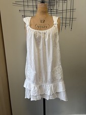 M&S Indigo Collection Boho Short slip shift Dress White Embroidery cotton Uk18