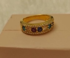 Diamonique QVC Multi Gem Channel Set Half Eternity Gold Silver Ring. Size M. New