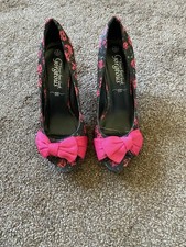 Pink Flowered High Heeled Shoes Size 4 New Look