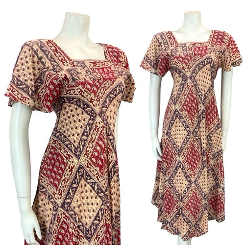 Vtg 60s 70s cream blue - cream, red