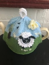 HAND KNITTED SHEEP  TEA COSY  FOR A MEDIUM TEAPOT
