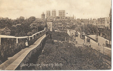 postcard - york  minster from city walls posted 1918
