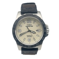 TIMEX Expedition Quartz Watch - Cream Dial Black Bezel Brown Nylon Strap 40mm UK