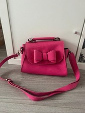 Pink bow bag - shoulder strap detachable hot pink leather style - Small
