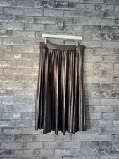 Next Metallic Foil Pleated Midi Skirt Gunmetal Grey UK 14 Party Classic Party