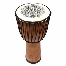 Hamsa Design Djembe Drum 50cm Tall Wide Top Goat Skin Wooden Tribal Ethnic Hand
