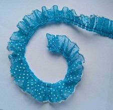 27M Blue White Dot Mesh Trim Pleated Ruffle Frill Lace Edge Sewing Dress