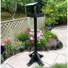 Tall Wooden Bird Table Slate Roof Garden Freestanding Heavy Duty Black 160cm