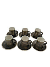 Cinque Ports Pottery Brown Pottery Coffee Cups & Saucers Set x 6  B56  G232