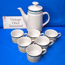 Royal Norfolk LEMONS Blue Yellow * Large Pot with 6 x Tea Cups / Coffee Mugs VGC