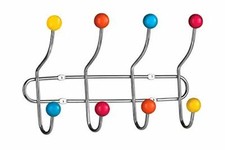 Multi Coloured Metal Coat Hooks Rack Hanger for Doors Retro Atomic 8 Hooks