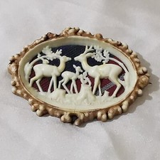 Antique Carved Deer Brooch