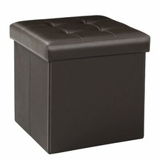 LARGE FAUX LEATHER FOLDING OTTOMAN POUFFE SEAT FOOT STOOL STORAGE BOX GIFT