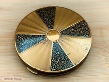Mascot art deco black gold guilloche-Vintage Make Up/Powder Mirror Compact-0vi