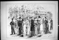 Antique Print 1878 Sketch Lawn Goodwood Horse Racing Spectators Grand Stand