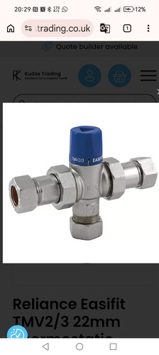 22mm reliance easifit - reliance, tmv2/3
