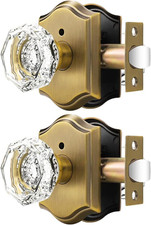 Octagonal Crystal Door Knobs 2 Pack, Interior Privacy Door Handle for Bed/Bathro