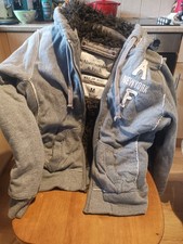 Abercrombie Fitch Wolf Jaw Hoodie Jacket Fur Sherpa Men Grey  M