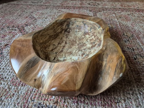 Carved wooden rustic bowl - wooden,