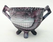 Antique c1882 Sowerby Purple Malachite Slag Glass Footed Dish Peacock Pattern
