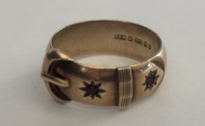 Vintage Heavy 9ct Gold Buckle Ring With Red Gems Hallmarked Size U 7.1g