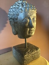 Buddha Head on Plinth - Heavy Cast Composite - Stone Effect.