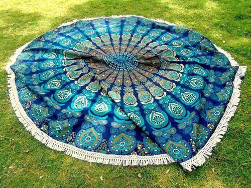 Blue round mandala throw - mandala,
