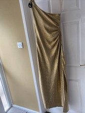 Adrianna Papell Women's Gold One Shoulder Long Dress