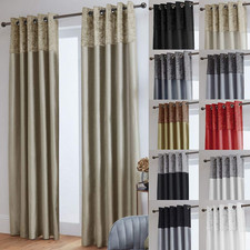 John Aird Crushed Velvet Band Faux Silk Eyelet Curtains (Cream, 46" Wide X 54" D